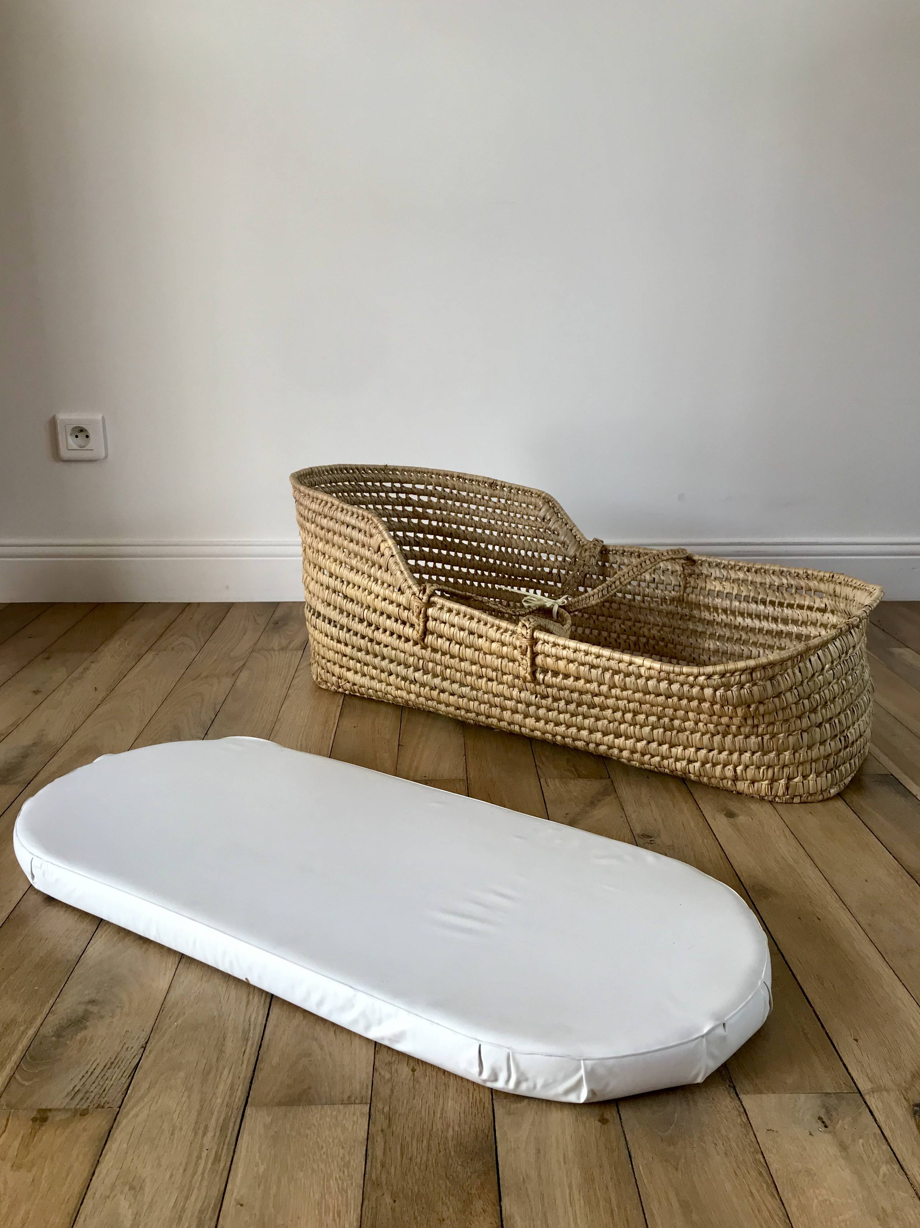 Removable wicker cradle / bassinet on bamboo casters 1950s