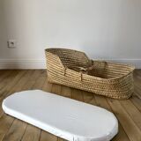 Removable wicker cradle / bassinet on bamboo casters 1950s