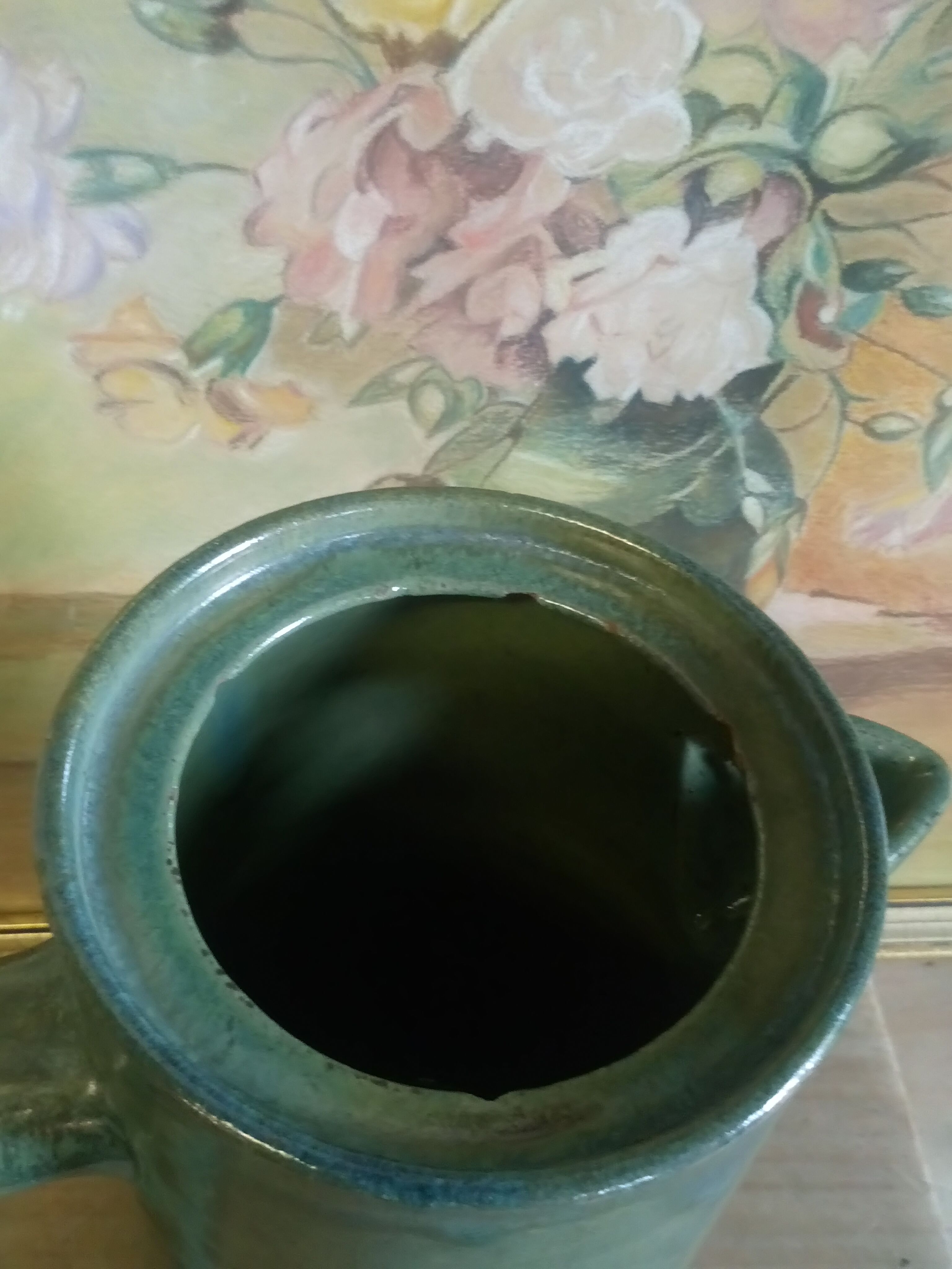 Green emailed sandstone teapot