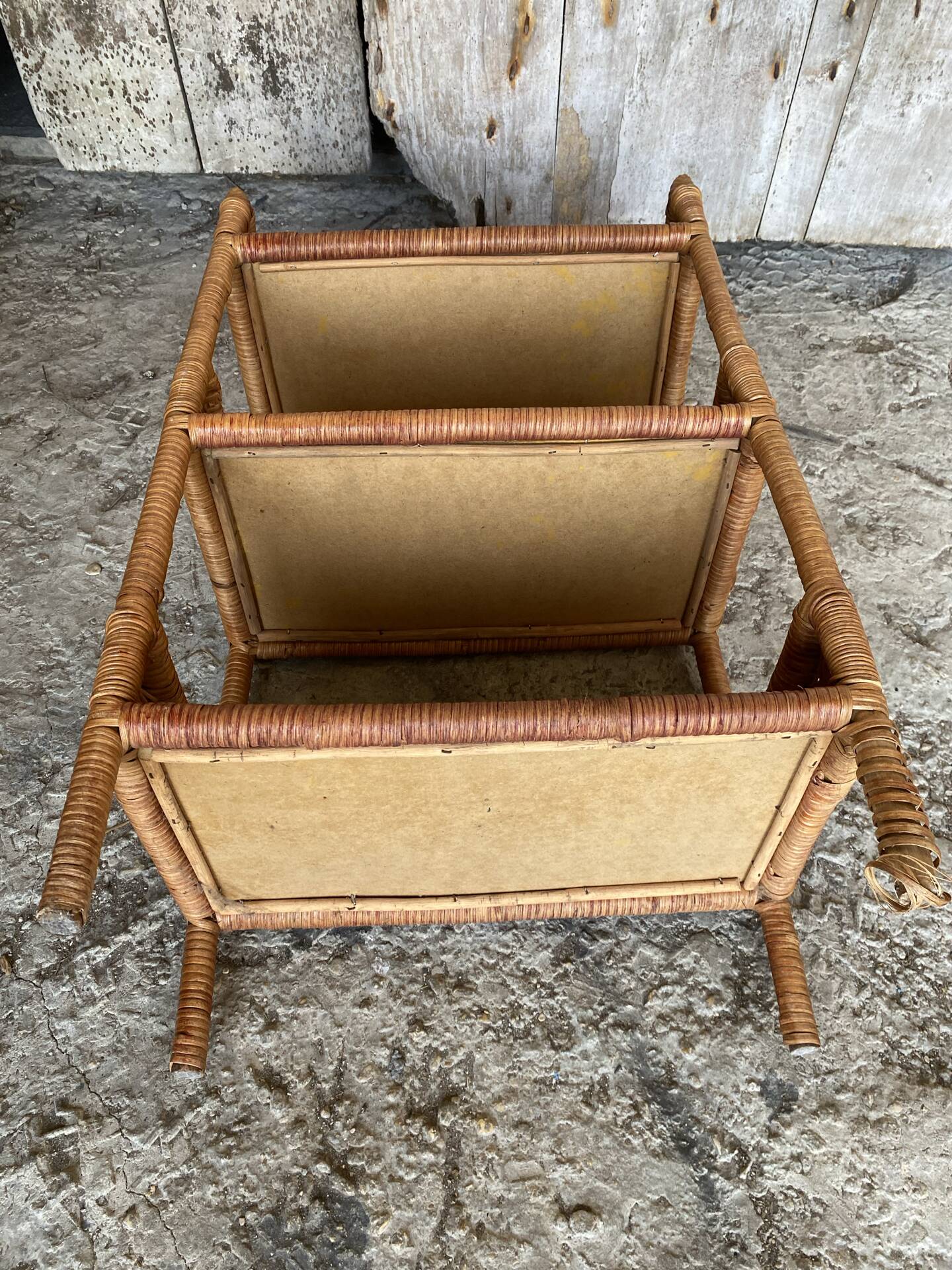 Vintage 1960s Painted Rattan Shelf with 3 Tiers