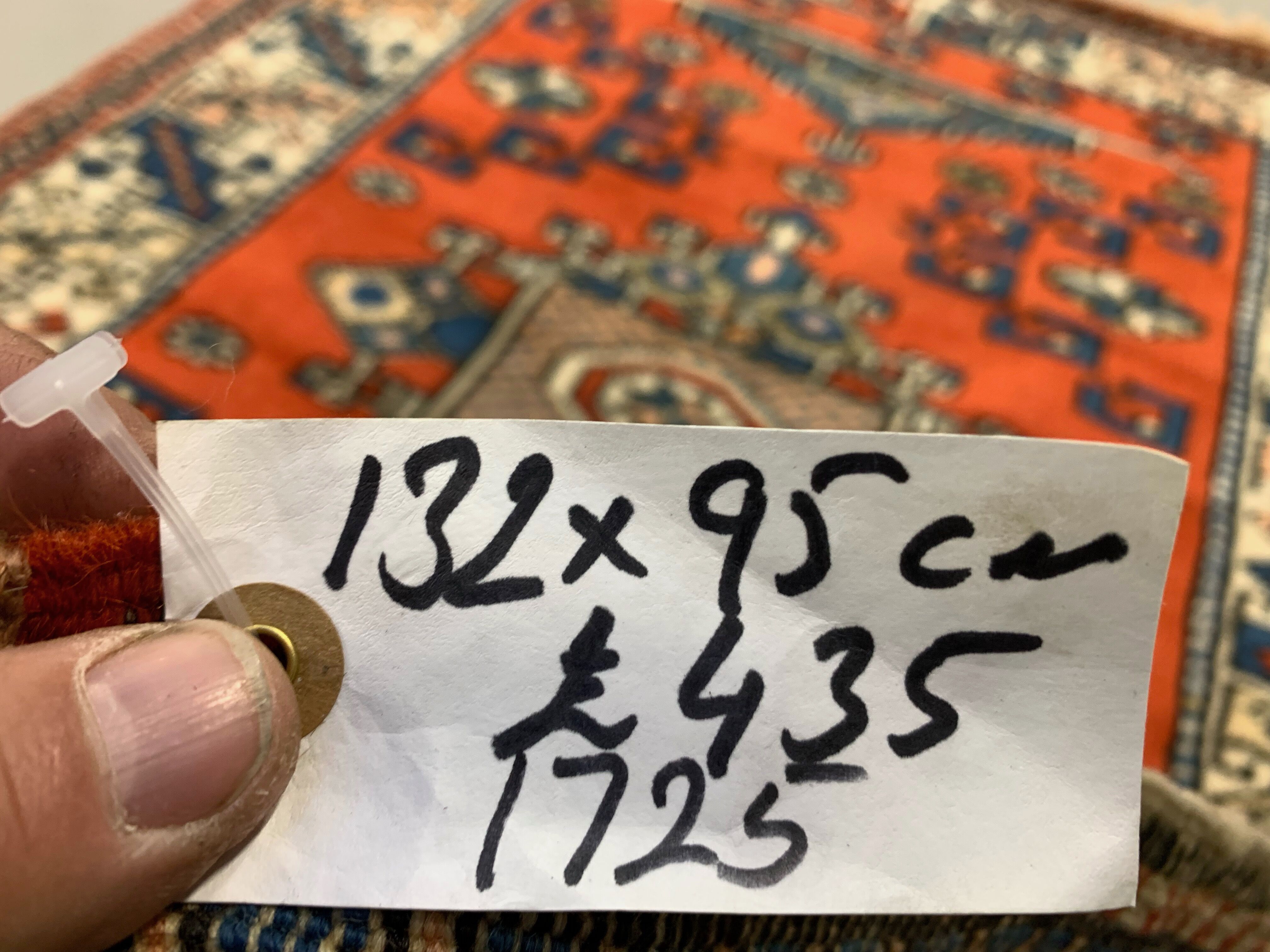 Old Turkish Kazak Rug Oriental 132x95 cm vintage tribal carpet, Red and Blue