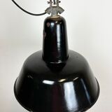 Industrial Black Enamel Factory Lamp with Cast Iron Top, 1950s