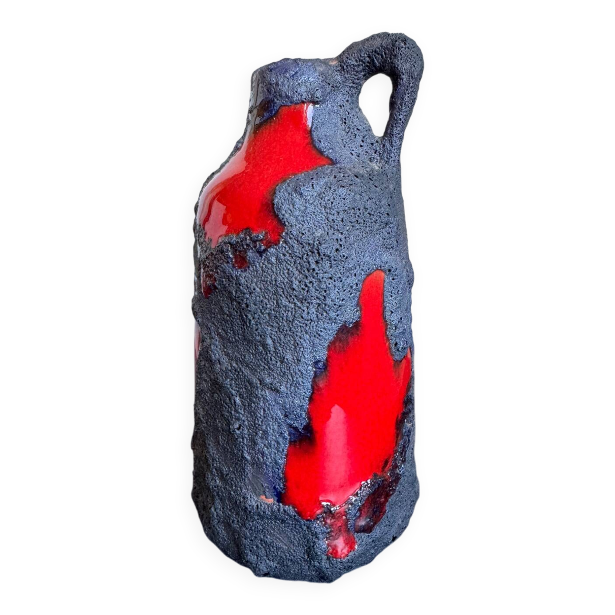 Vintage Mid Century Modern Fat Lava West German Black and Red Glazed V