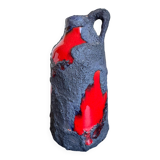 Vintage Mid Century Modern Fat Lava West German Black and Red Glazed V