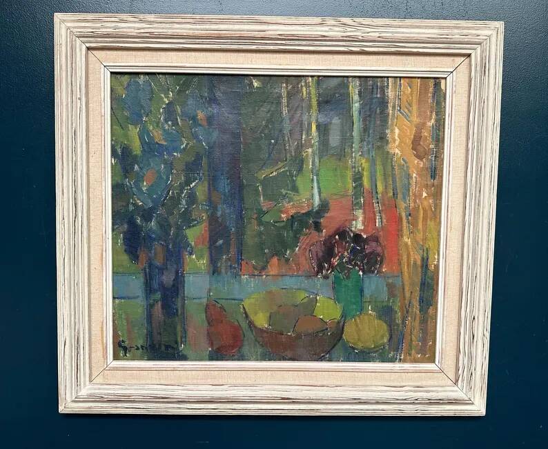 Original Swedish Oil on Canvas – "Still Life with Bowl of Fruit" by Svan Grandin – Signed – Vintage & Framed – 91 × 83 cm (35.8" × 32.7")