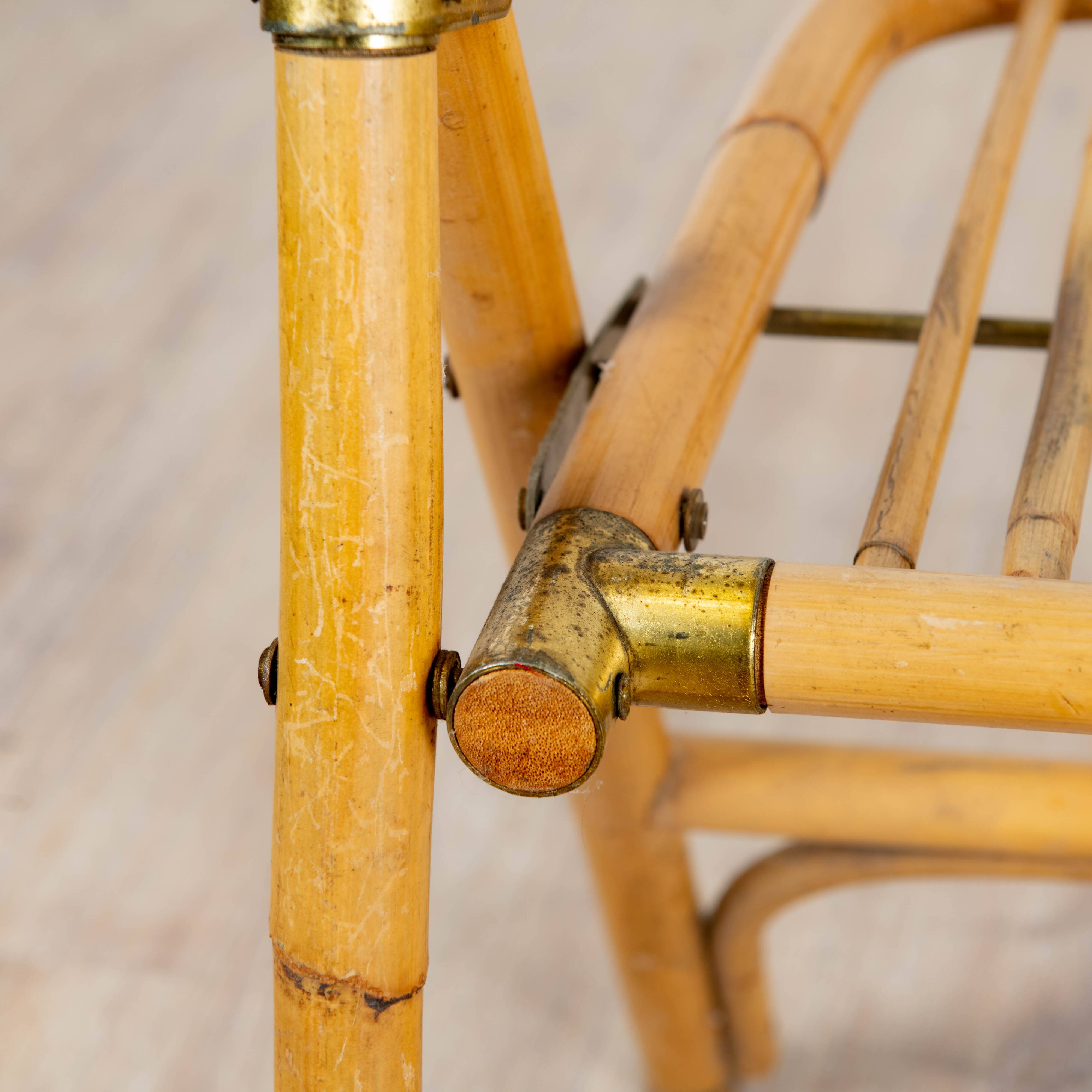 4 folding chairs in bamboo, rattan and brass, Italy, 1970