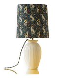 Royal Delft white ceramic table lamp with Liberty London shade, 1930s.