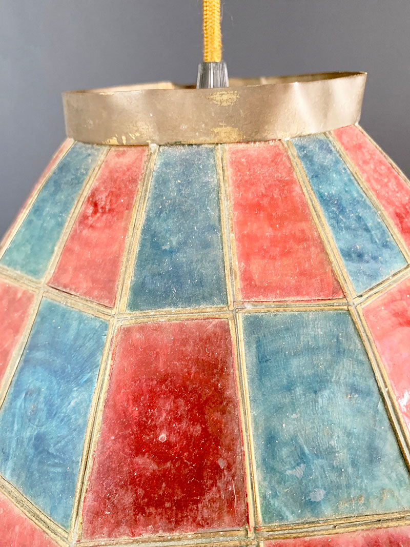 Mother-of-pearl and brass hanging lamp