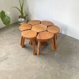 Flower coffee table set with elm tripod stools