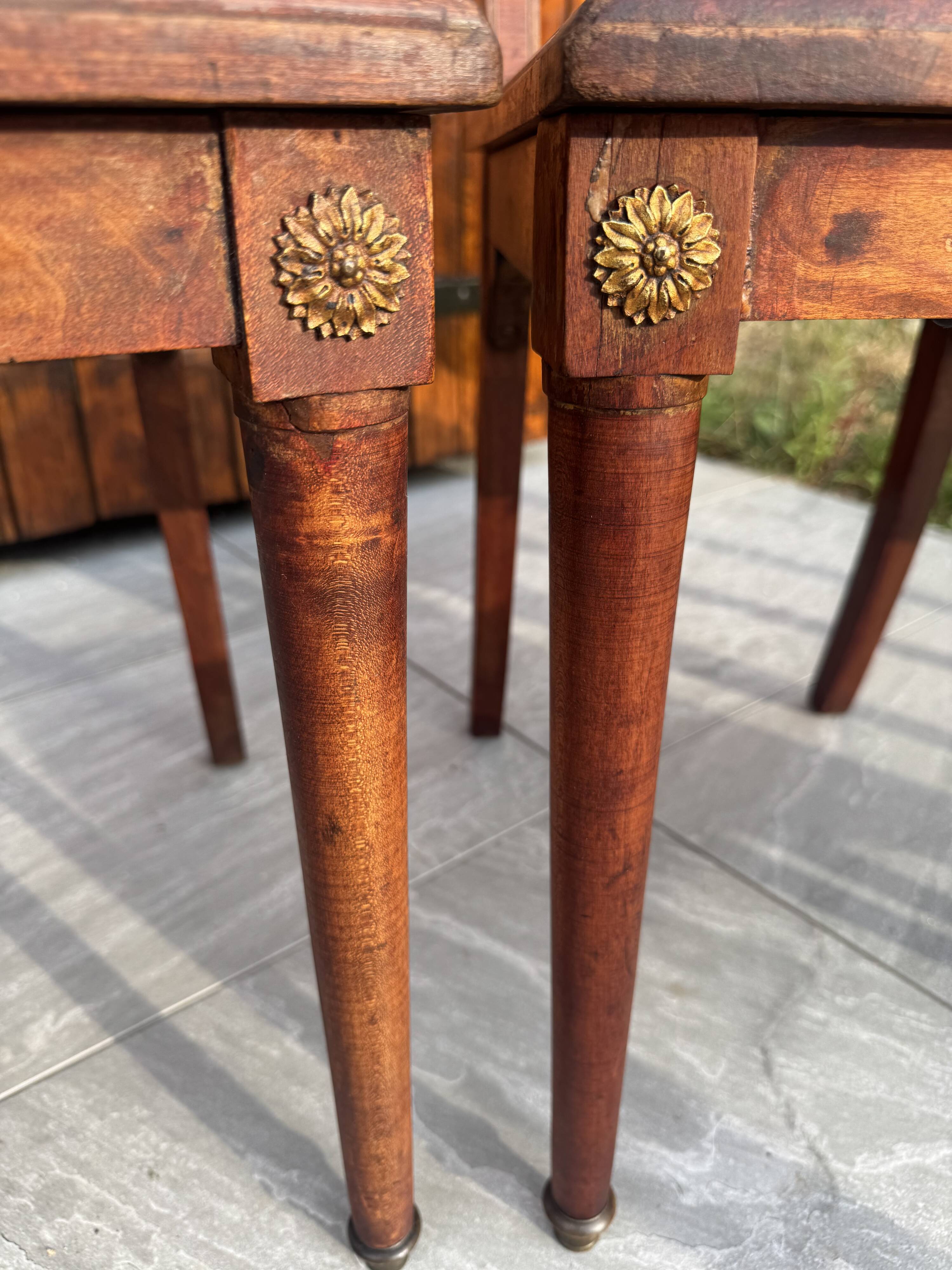 Set of four antique Louis XVI style chairs, wood and cane