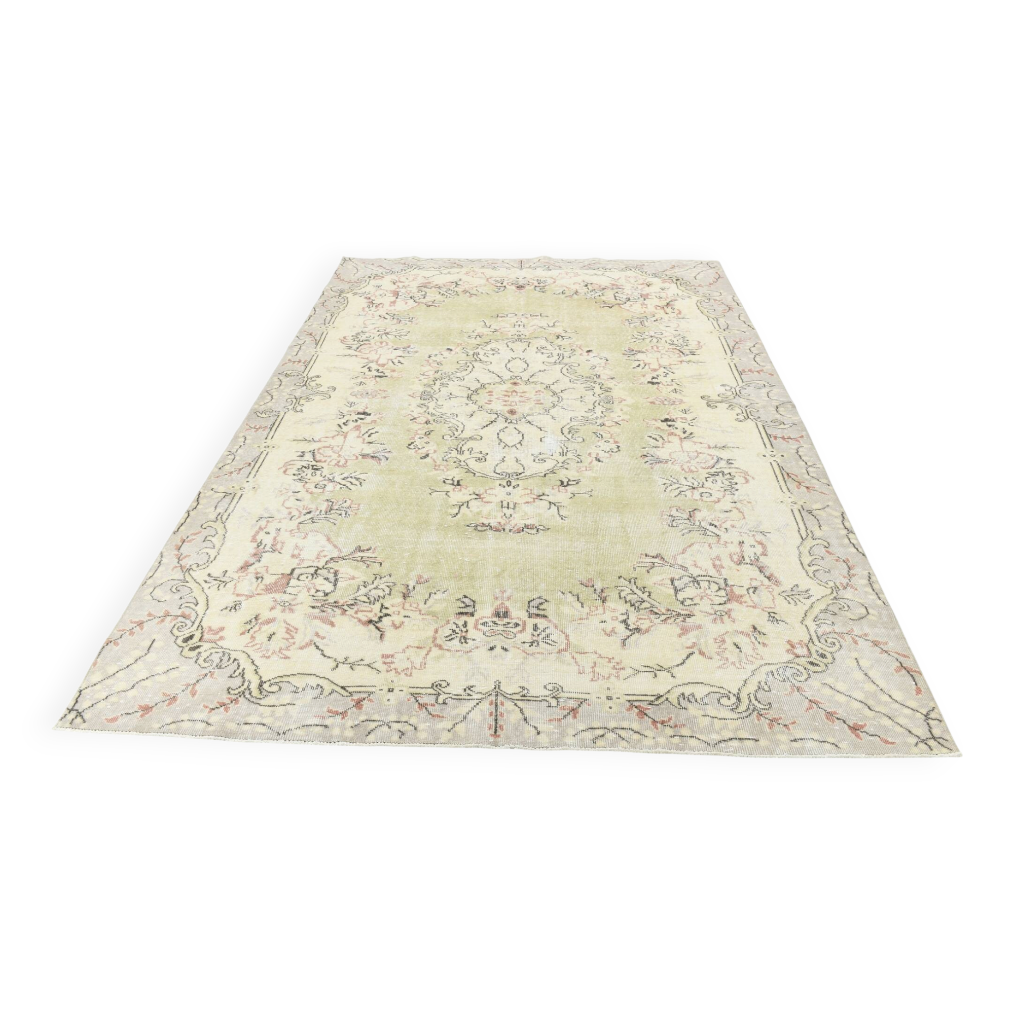 7x10 Beige & Pale Yellow Geometric Pattern Vintage Rug, 203x308 Cm