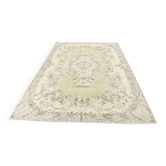 Tapis vintage géométrique beige et jaune pâle 7x10, 203x308 cm