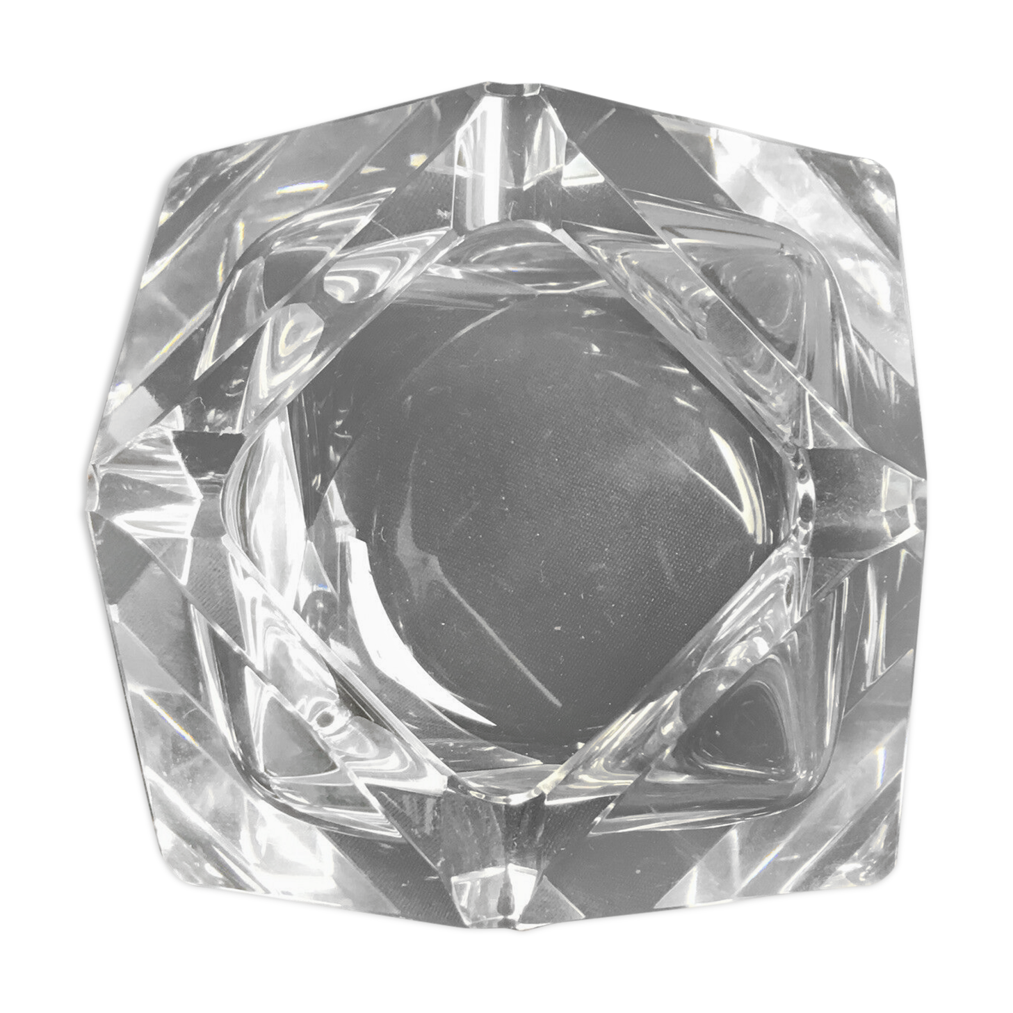 Empty diamond ashtray pocket flavio polished glass Murano crystal facets prism 60s