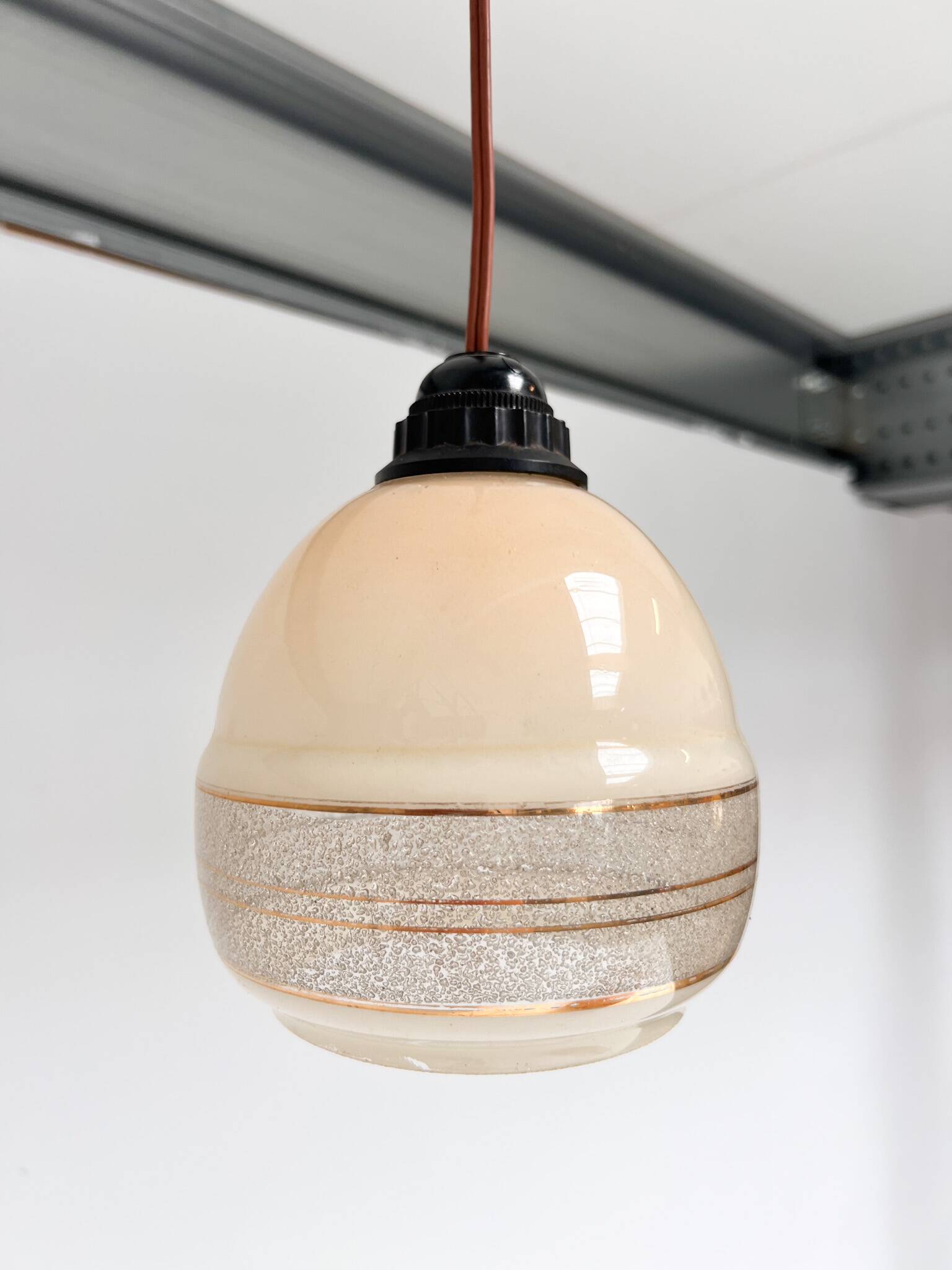 Set of 2 beige with gold colored ceiling lamps, 1960s