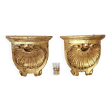pair of gilded wood consoles with 19th century shell potif
