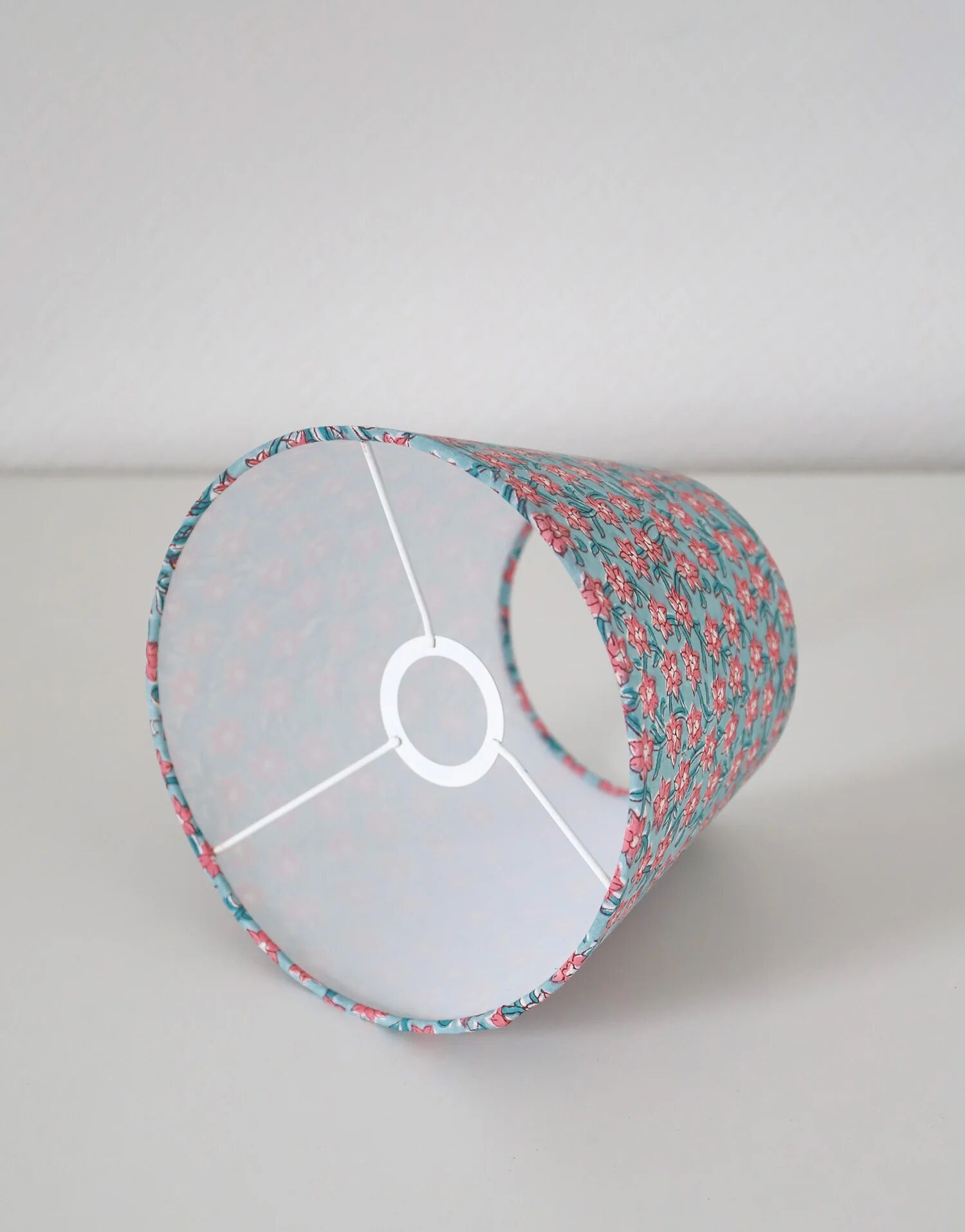 Recycled vintage lamp — twisted blue ceramic base, floral shade