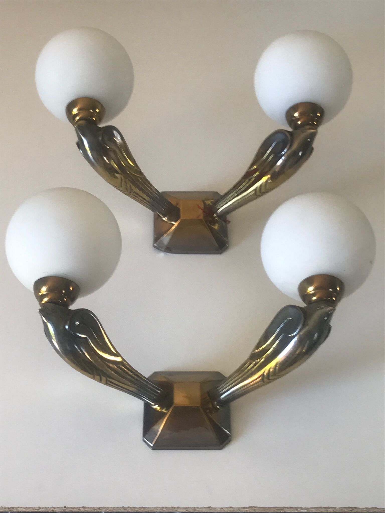 Pair of wall light vintage bronze swallows Annees 50