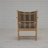 1970s, pair of Scandinavian armchairs, furniture wool, solid oak wood.