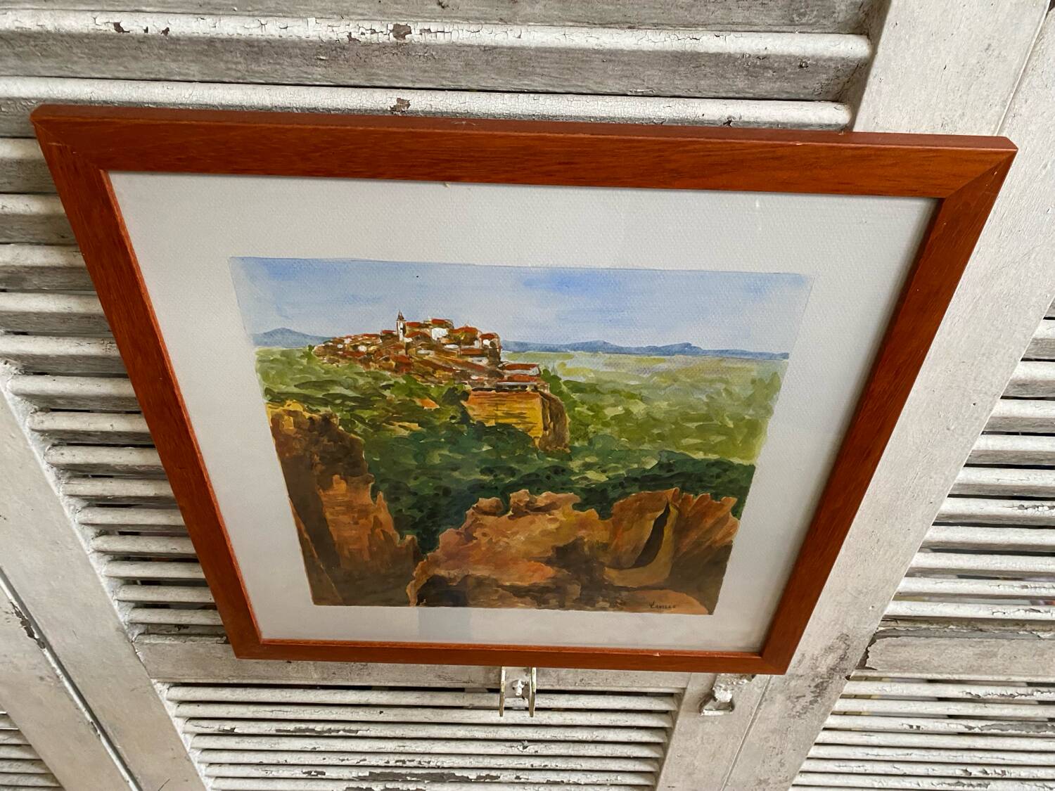Old painting jean laville st germain roussillon + wooden frame