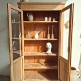 Large antique display cabinet in patinated solid oak.
