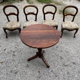 Set of 4 walnut armchairs and table, 19th century