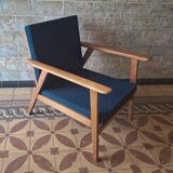 Danish teak lounge chair with sea blue-green  fabric, 1960s