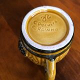 Ancien service pichet & 5 chopes céramique décor vigne raisin jaune vert vintage