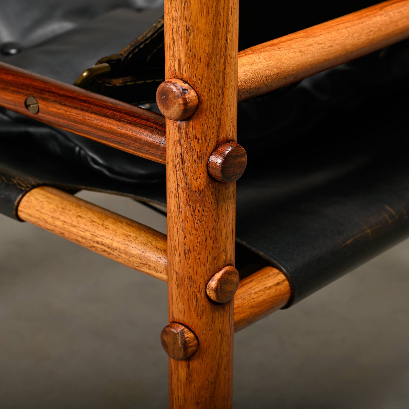 Arne Norell Sirocco Safari Lounge Chair in Rosewood and Black Leather, Swed