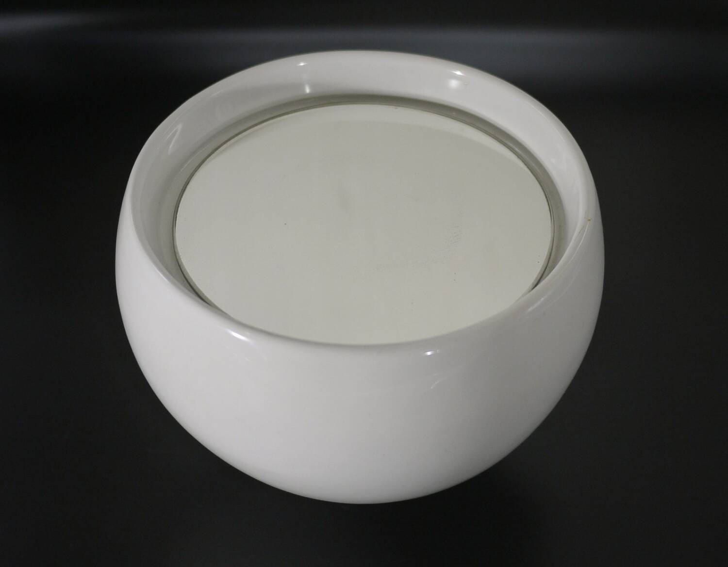 White Ceramic Table Mirror Weighted in a Space Age Ball Shape