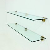 Rare Large Peter Ghyczy Brass and Glass Wall-Mounted Shelving Unit 1970s