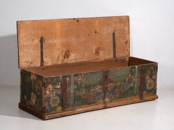 Antique hand-painted trunk with floral motifs (year 1869) #98