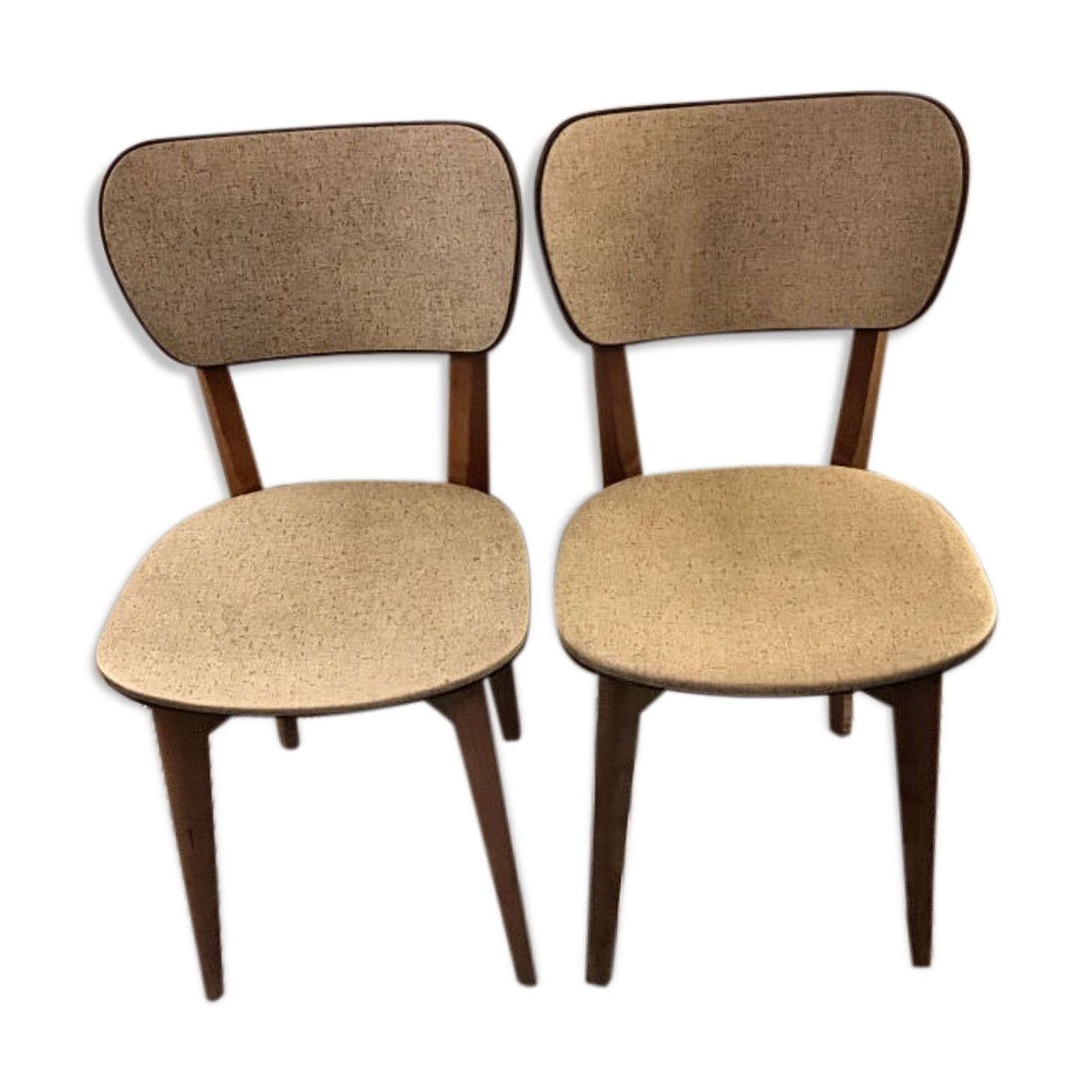 Pair of black mottled white leatherette chairs