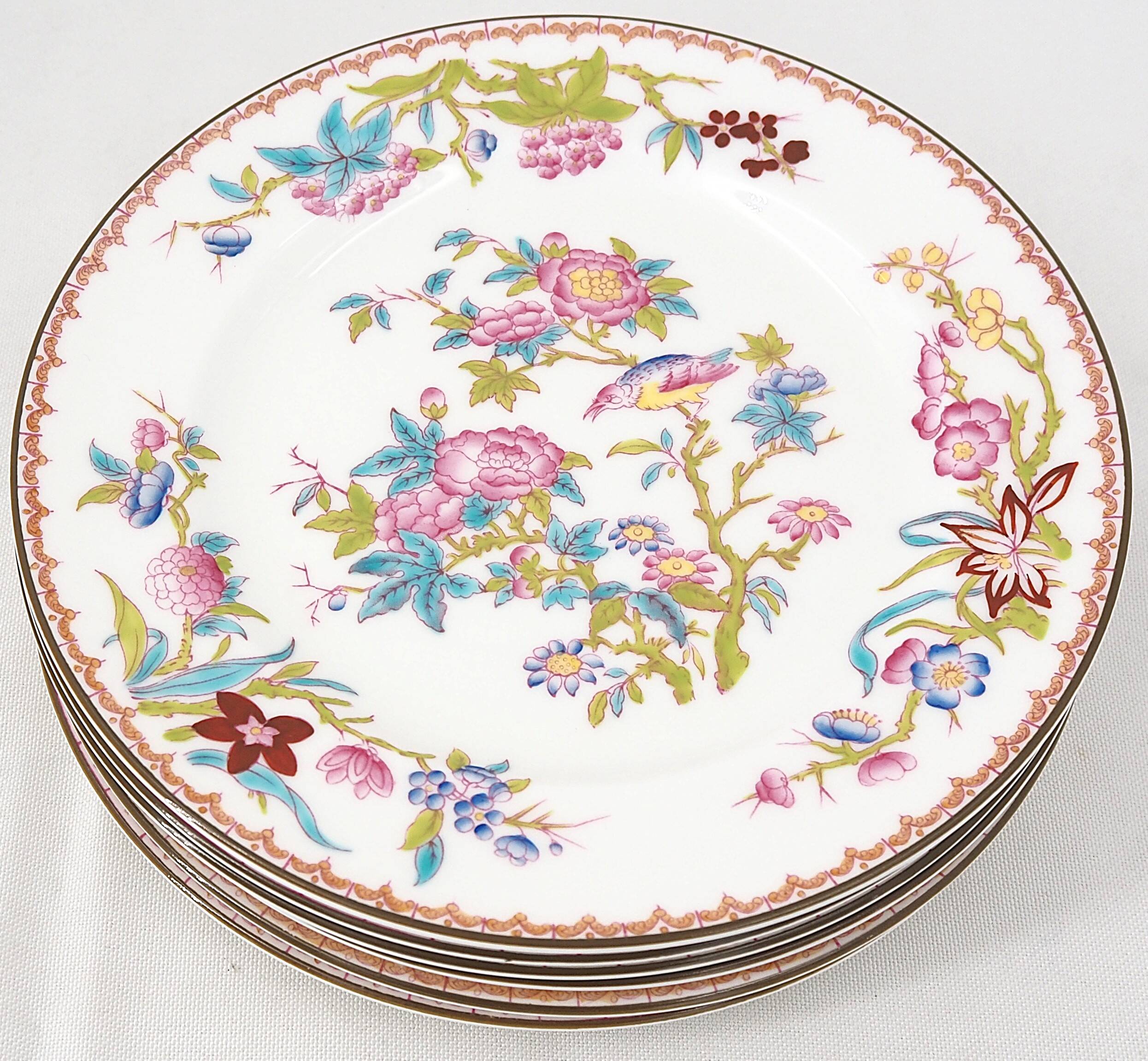 Minton Cuckoo, Cuckoo 6 dessert plates, porcelain, hand-painted 22.6 cm