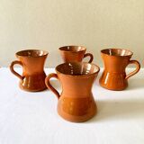 4 large orange enameled ceramic cups, signed