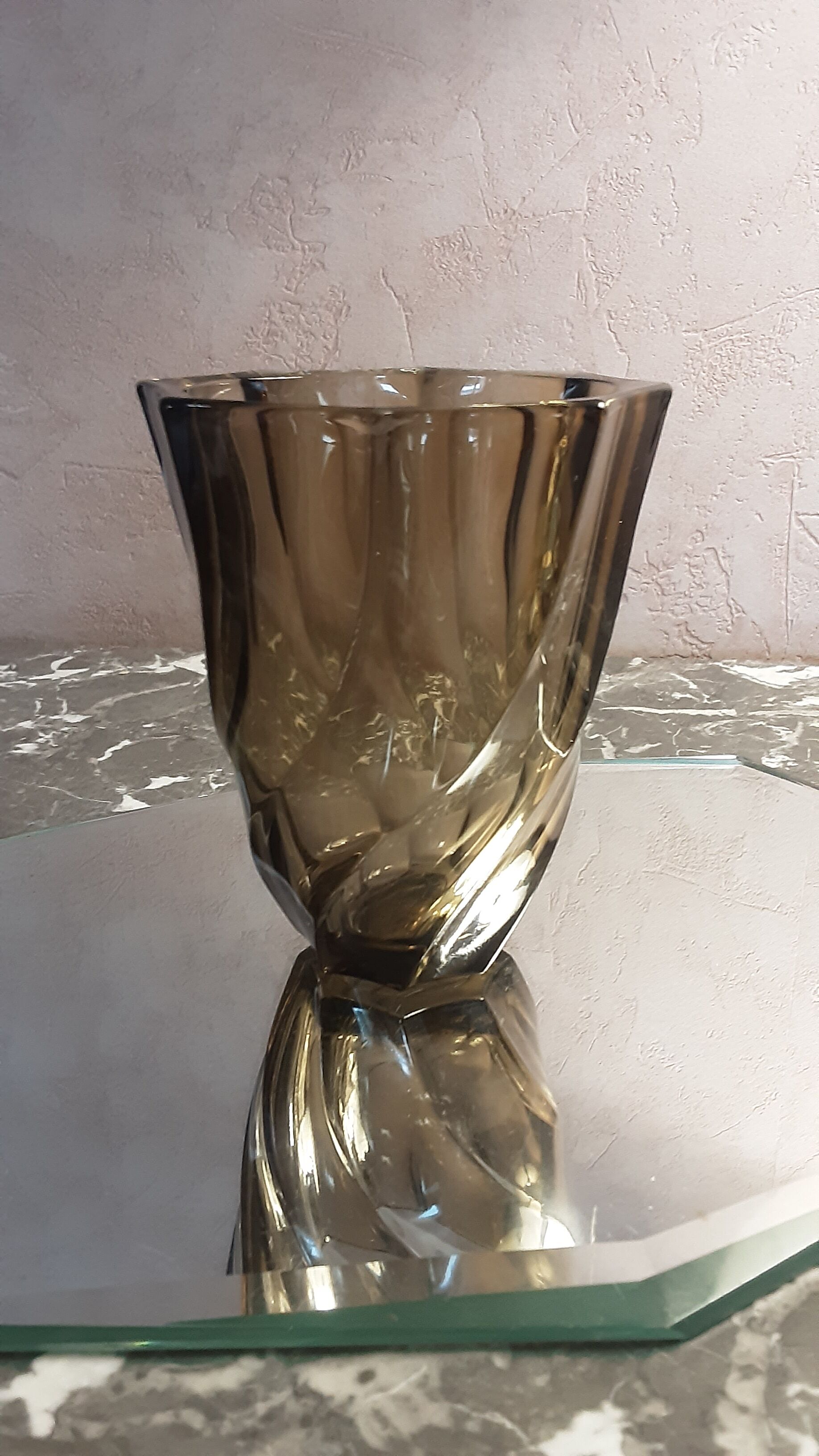 Vintage thick glass elipse vase