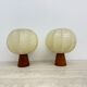 Pair of Goldkant Leuchten cocoon with teak base table lamps, 1970s