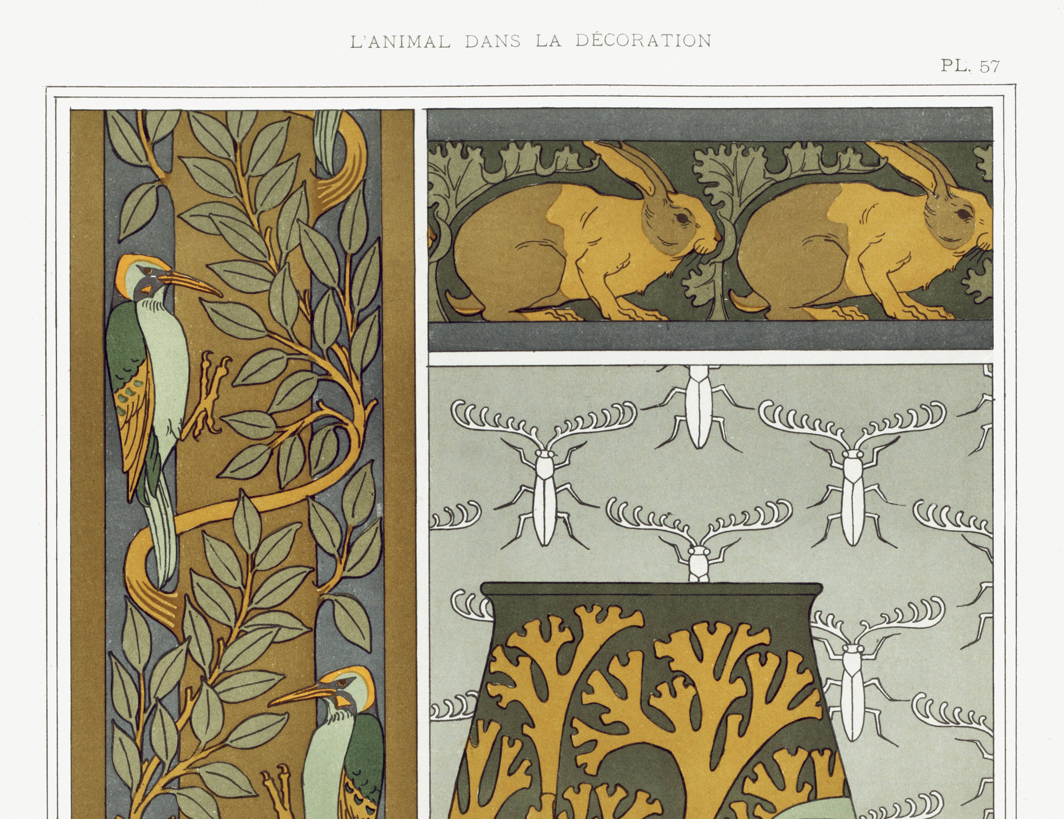 Poster “Animals in decoration – Woodpeckers, rabbits and jellyfish”