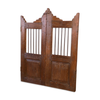 Old Burmese teak gate with openwork wrought iron panels