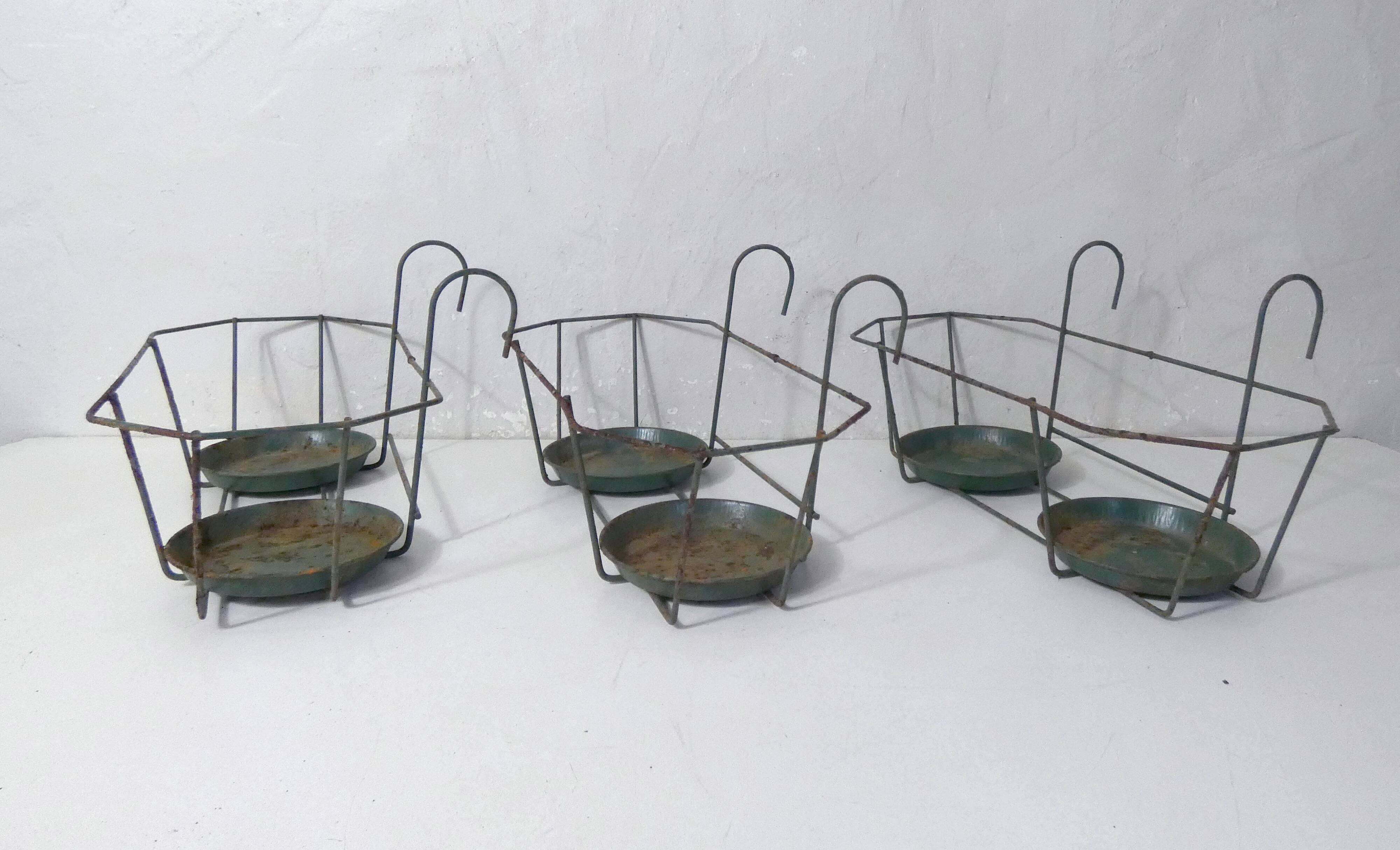 Set of vintage wire metal planters