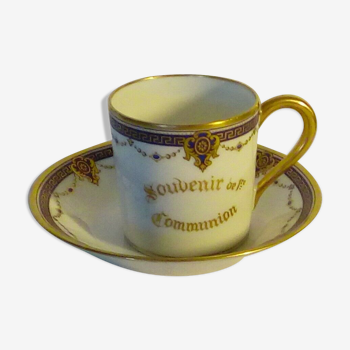 Porcelain litron cup of limoges souvenir of 1st communion empire style