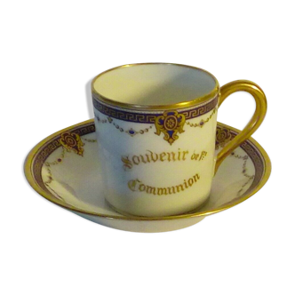 Porcelain litron cup of limoges souvenir of 1st communion empire style