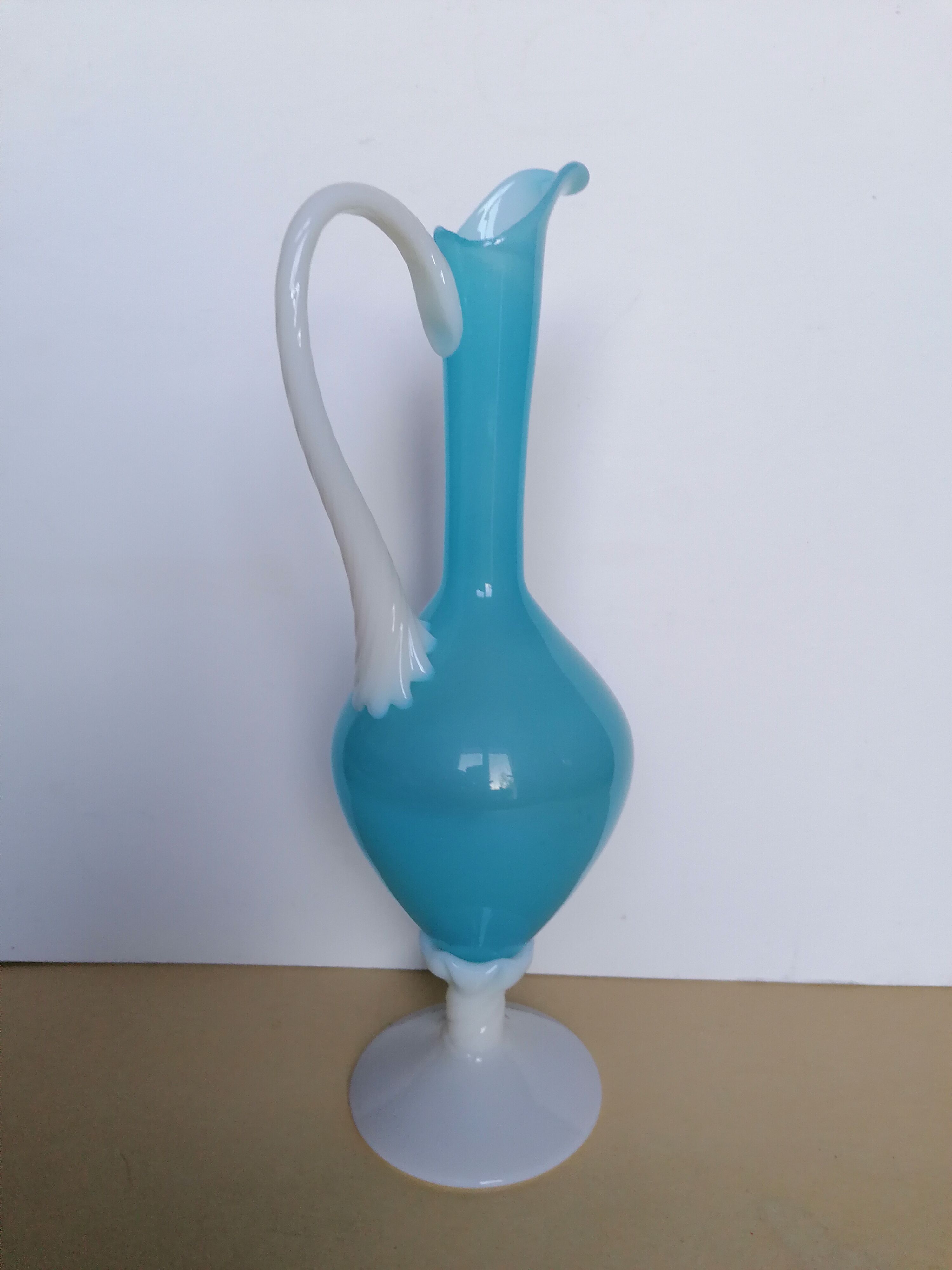 Blue opaline ewer or vase