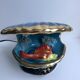 Petite lampe coquillage bleu et poissons signée vallauris années 1970