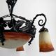 Wrought iron and glass paste chandelier, Art Deco, Muller Freres, Circa 1920
