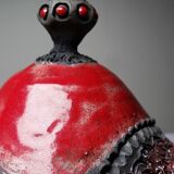 Vintage 2000s red and grey handmade raku jewellery box