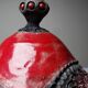 Vintage 2000s red and grey handmade raku jewellery box