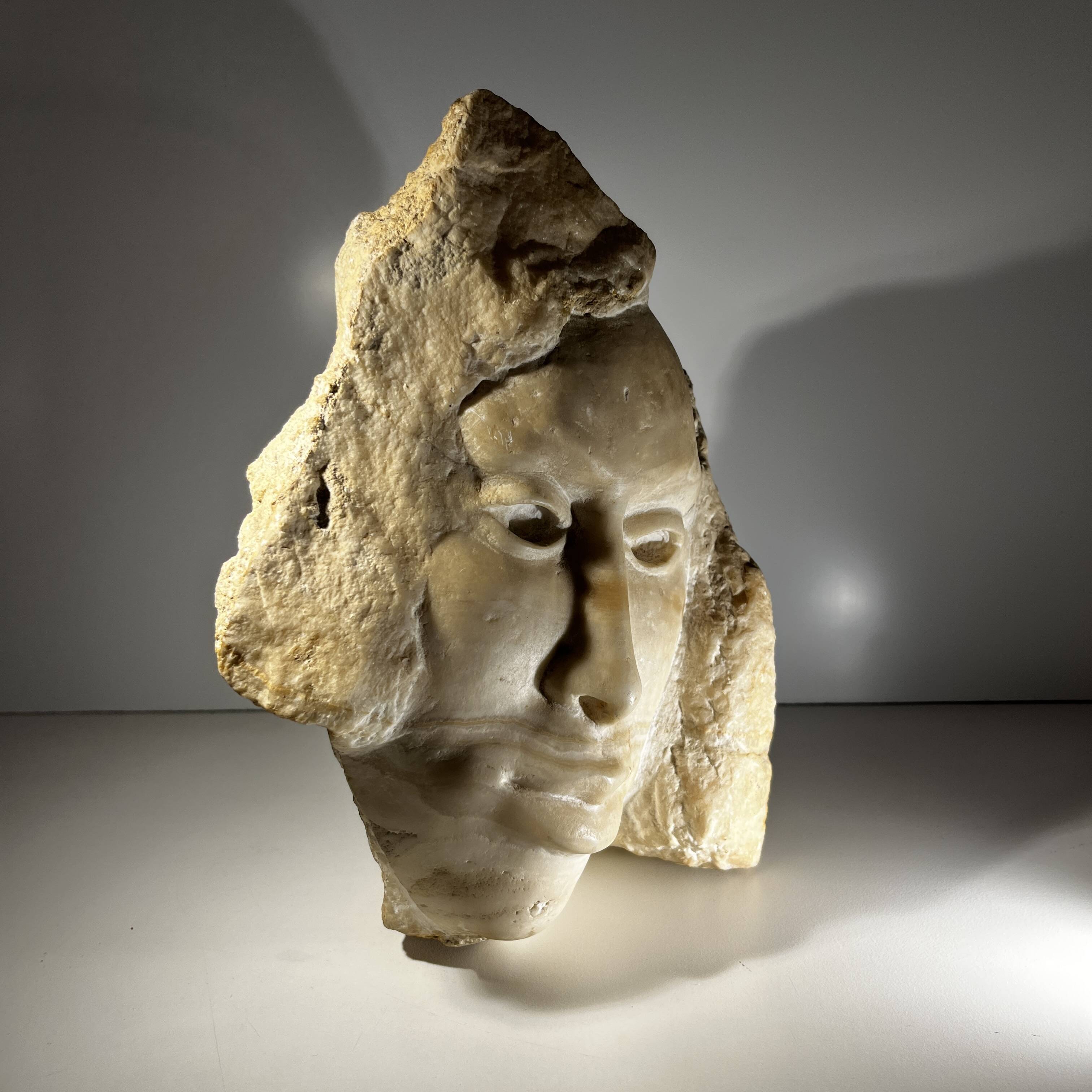 Marble bust/mask sculpture, Georg Glaser "Woman's Face" ca 1980