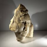 Marble bust/mask sculpture, Georg Glaser "Woman's Face" ca 1980