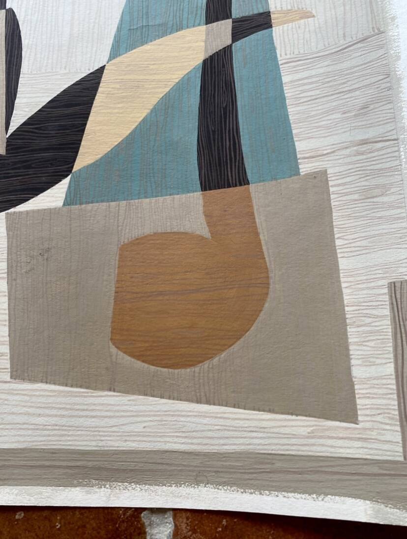 Gouache illustration on paper, glass frame