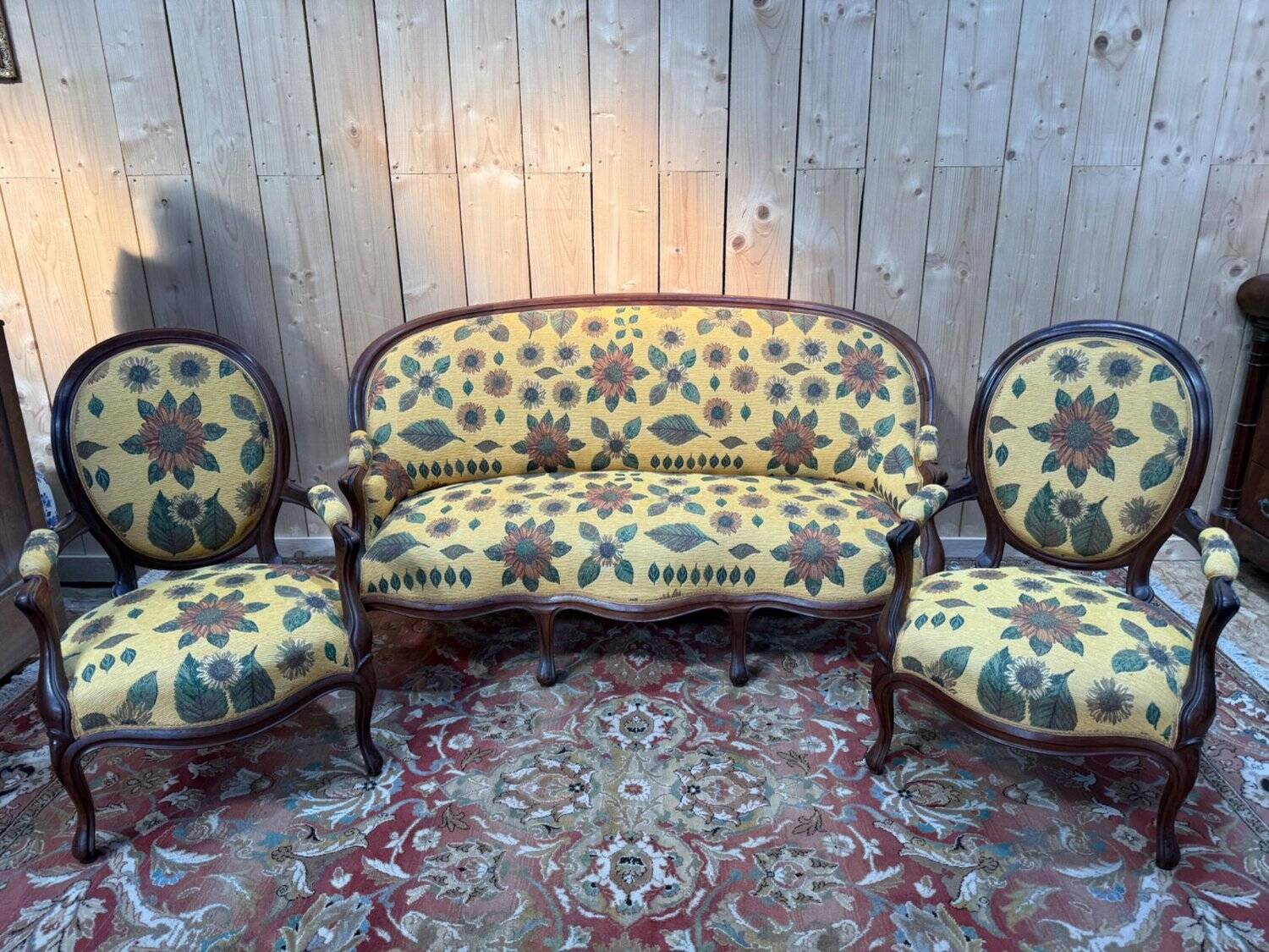 Salon Louis-Philippe – Sofa and pair of armchairs – Rosewood – Fabric f